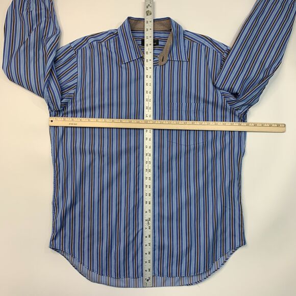 Bugatchi Uomo Shirt Mens XL Extra Large Blue Brown Flip Cuff Button Up Striped - Picture 6 of 12